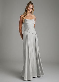 Azazie Gabriela Bridesmaid Dresses Silver A-Line Corset Stretch Satin Dress image8
