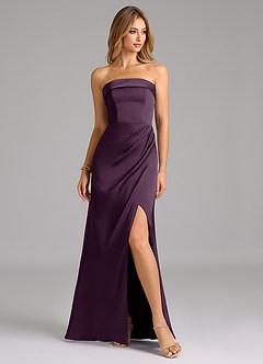 Azazie Aretha Robes de demoiselle d'honneur Robe Trapèze Convertible en Satin extensible Sans bretelle Prune image5