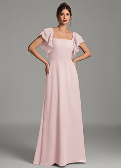 Azazie Dacia At-home Try On Dresses Blushing Pink A-Line Ruched Chiffon Dress image1
