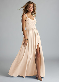 Azazie Aziza Bridesmaid Dresses White Alabaster A-Line V-Neck Pleated Chiffon Dress image3