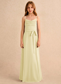 Azazie Jasslyn Girls Formal Flower Girl Dresses Lemon Sorbet A-Line Pleated Chiffon Dress image4