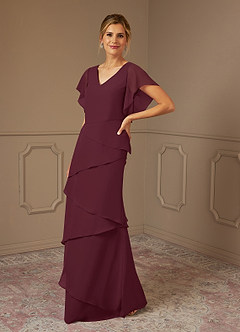 Azazie OHara vestidos de madre de la novia Vestido de Cabernet de Gasa de Corte En A con Cuello en V image4