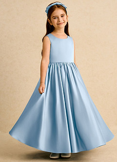 Azazie Nellia vestidos de niña de las flores Vestido Azul Pálido de Satin Mate de Línea A con Lazo image4