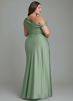 Azazie Emerson Vestidos de damas de honor Vestido Matcha de Satén Elástico de Corte Sirena con Hombros descubiertos image9