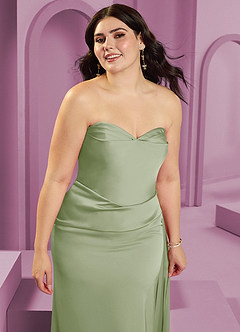 Barbie ♥ Azazie Vestidos de damas de honor Vestido de Salvia Polvorienta de Satén Elástico de Corte Recto Convertible con Sin tirantes image15