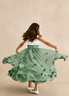 Azazie Vi Flower Girl Dresses Matcha A-Line Sleeveless Tulle Dress image3