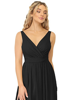 Azazie Kora Vestidos de damas de honor Vestido de Negro de Gasa de Corte en A con Plisado image6