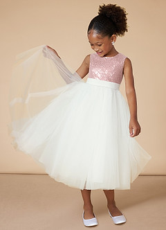 Azazie Anza Vente Finale Robe Trapèze en Tulle Paillettes Rose Poussiéreuse image3