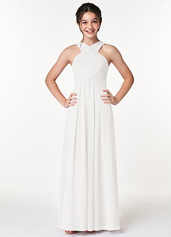Azazie Kaleigh Junior Ivory A-Line Pleated Chiffon Dress image1