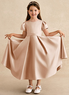Azazie Princess vestidos de niña de las flores Vestido de Rosa Inglesa de Satin Mate de Corte En A con Plisado image3
