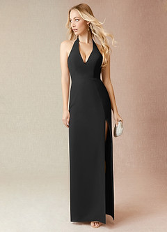 Azazie Yessi Abiti da Damigella Abito Tubino in Chiffon Plissettato Nero image1