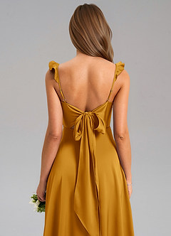 Azazie Everett Bridesmaid Dresses Butterscotch A-Line Stretch Satin Dress image7