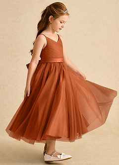 Azazie Patootie Final Sale Agave A-Line Spaghetti Strap Tulle Dress image4