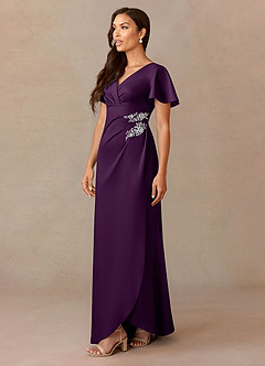Azazie Robins Kleider für die Brautmutter A-Linie Plissee Stretch-Satin Kleid Traube image3