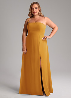 Azazie Wren Bridesmaid Dresses Butterscotch A-Line Side Slit Chiffon Convertible Dress image14