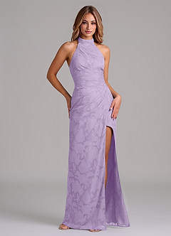 Azazie Jemma 신부 들러리 드레스 쉬스 주름진 플로럴 번아웃 바닥 길이 드레스 image1