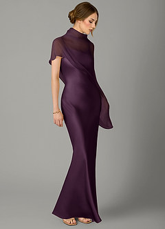 Azazie Jaleesa Jurken voor bruidsmeisjes Jurk van Stretch Satijn met A-Lijn Hoge Kraag Pruim image3