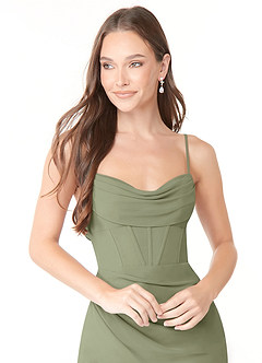 Azazie Mai Bridesmaid Dresses Pistachio Sheath Pleated Chiffon Dress image5