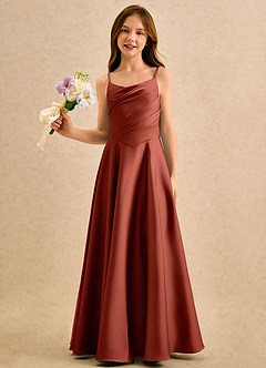 Azazie Coconut Girls Formal Sukienki dla dziewczynek sypiących kwiaty Linia A Pofałdowany Satyna elastyczna Długość podłogi Sukienka image4