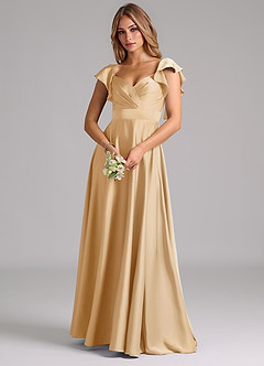 Azazie Leilani Bridesmaid Dresses Gold A-Line Ruched Stretch Satin Dress image7