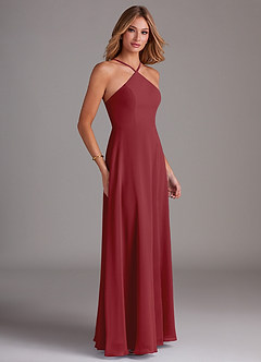 Azazie Bailey Bridesmaid Dresses Pomegranate A-Line Halter Side Slit Chiffon Dress image6