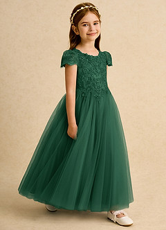 Azazie Puff Blumenmädchenkleider Ballkleid Spitze Tüll Kleid Dunkelgrün image3