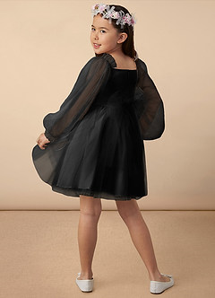 Azazie Aya Flower Girl Dresses Black A-Line with Sleeves Tulle Dress image4