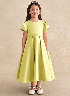 Azazie Princess Flower Girl Dresses Lemon Sorbet A-Line Pleated Matte Satin Dress image5