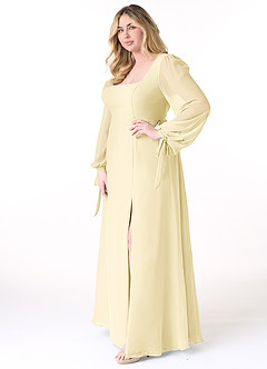 Azazie Leonia Robes de demoiselle d'honneur Robe Trapèze en Mousseline de soie Manche longue Sorbet Citron image10
