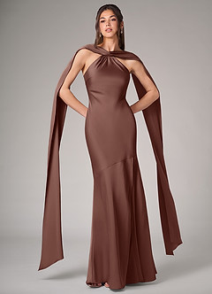 Azazie Kinsley Bridesmaid Dresses Espresso Mermaid Side Slit Stretch Satin Dress image1