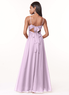 Azazie Zeya Bridesmaid Dresses Frosted Lilac A-Line V-Neck Pleated Chiffon Dress image3