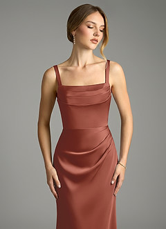 Azazie Alouette Bridesmaid Dresses Auburn Mermaid Pleated Stretch Satin Dress image5