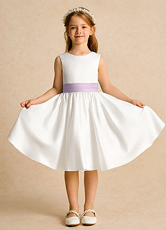 Azazie Sosie Blumenmädchenkleider A-Linie Plissee Matte Satin Kleid Elfenbein Frostiges Flieder image2