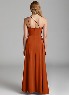 Azazie Maron Junior Burnt Orange A-Line Pleated Stretch Satin Dress image4