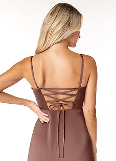 Azazie Marchella Abiti da Damigella Abito A-Line in Raso Elasticizzato Corsetto Espresso image5