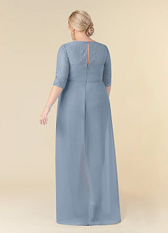 Azazie Leonine Mother of the Bride Dresses Dusty Blue A-Line Scoop lace Chiffon Dress image9