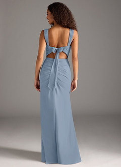 Azazie Jesaphine Bridesmaid Dresses Dusty Blue Sheath Bow Chiffon Dress image2