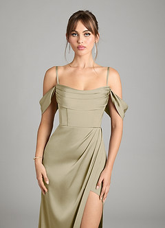 Azazie Johana Vestidos de damas de honor Vestido de Musgo Verde de Satén Elástico de Corte Sirena Convertible con Vestidos sin tirantes image4