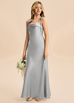Azazie Willa Junior Silver A-Line Bow Stretch Satin Dress image5
