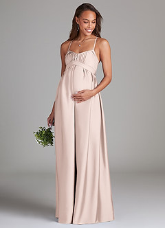 Azazie Llana Maternity Bridesmaid Dresses A-Line Stretch Satin Floor-Length Dress with Pockets image3