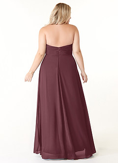 Azazie Tessie Robes de demoiselle d'honneur Robe Trapèze en Mousseline de soie Col V plissé Sangria image7