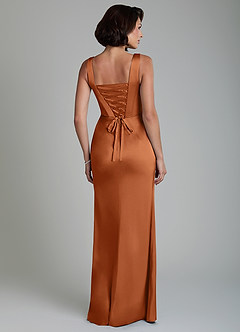 Azazie Amora Bridesmaid Dresses Copper Mermaid Corset Stretch Satin Dress image2