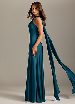 Azazie Kinsley Bridesmaid Dresses Ink Blue Mermaid Side Slit Stretch Satin Dress image4