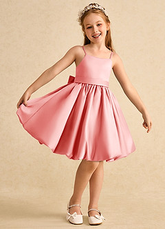 Azazie Davine vestidos de niña de las flores Vestido de Coral de Satin Mate de Corte En A con Tirante Espagueti image2