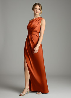 Azazie Emorie Final Sale Paprika Sheath One Shoulder Stretch Satin Dress image3