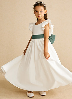 Azazie Aero Flower Girl Dresses Ivory Eucalyptus A-Line Pleated Cotton Dress image2