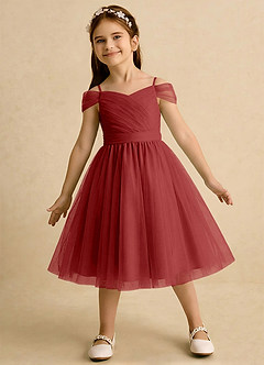 Azazie Lila Girls Formal Robe Demoiselle D'honneur Fillette Robe Trapèze en Tulle Épaule décolletée Rouille image3