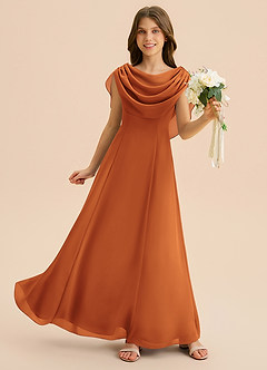 Azazie Lambie Junior Vestido de Canela de Gasa de Corte en A con Plisado image3