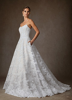 Azazie Layla Wedding Dresses Diamond White Ball-Gown Strapless Lace Dress image5