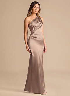 Azazie Akilah Bridesmaid Dresses Taupe Mermaid One Shoulder Metallic Satin Dress image3
